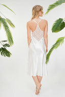 cămașă de noapte satin ivory midi, cămașă noapte spate deschis dantelă, cămașă noapte mireasă bretele încrucișate, lenjerie noapte bridal ivory, slip dress midi satin alb, cămașă noapte lungă dantelă, cadou mireasă cămașă noapte, troussou mireasă satin midi, lenjerie de noapte elegantă spate gol, cămașă noapte bias cut satin